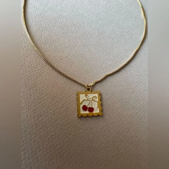 Gold Cherry Pendant Necklace A1382 - Picture 4 of 5